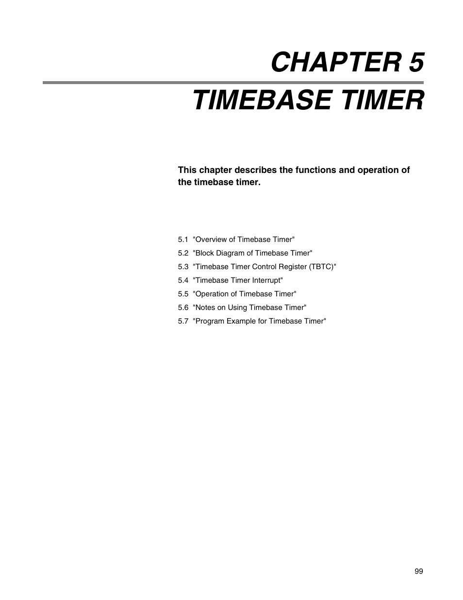 Chapter 5 timebase timer, Chapter 5, Timebase timer | FUJITSU Semiconductor Controller MB89950/950A User Manual | Page 113 / 318