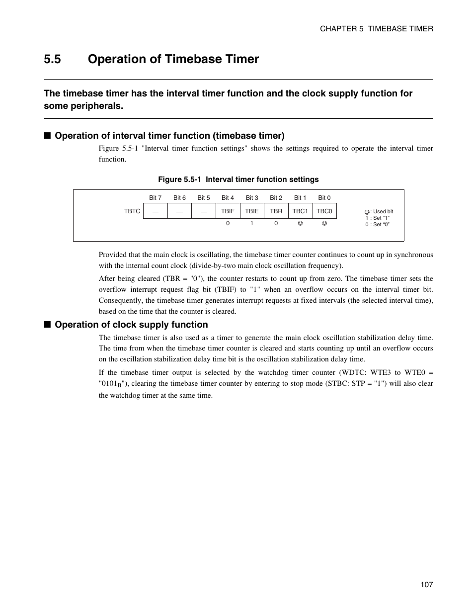 5 operation of timebase timer, Operation of timebase timer, Operation of clock supply function | FUJITSU Semiconductor Controller MB89950/950A User Manual | Page 121 / 318
