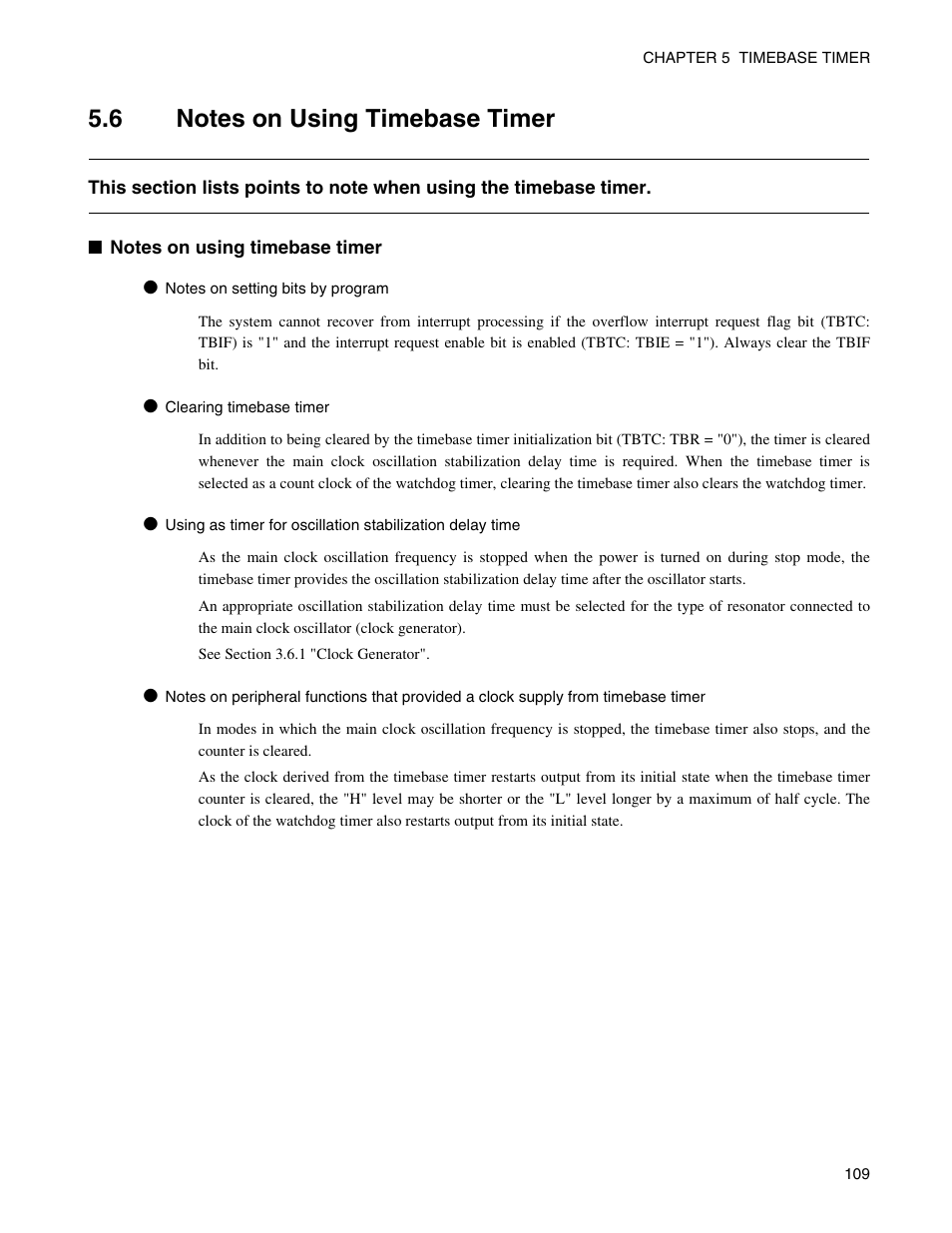 6 notes on using timebase timer, Notes on using timebase timer, 6 "no | FUJITSU Semiconductor Controller MB89950/950A User Manual | Page 123 / 318