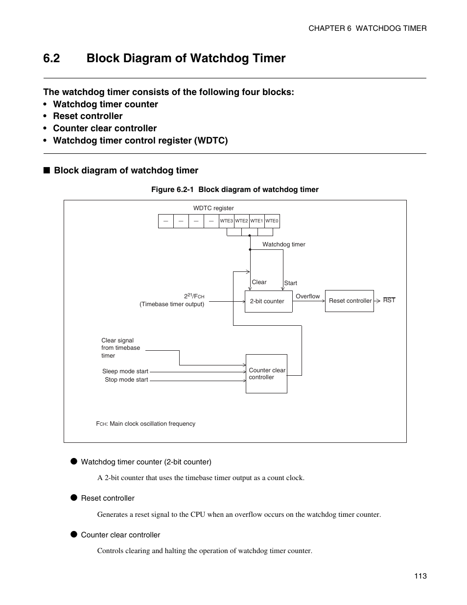 2 block diagram of watchdog timer, Block diagram of watchdog timer | FUJITSU Semiconductor Controller MB89950/950A User Manual | Page 127 / 318