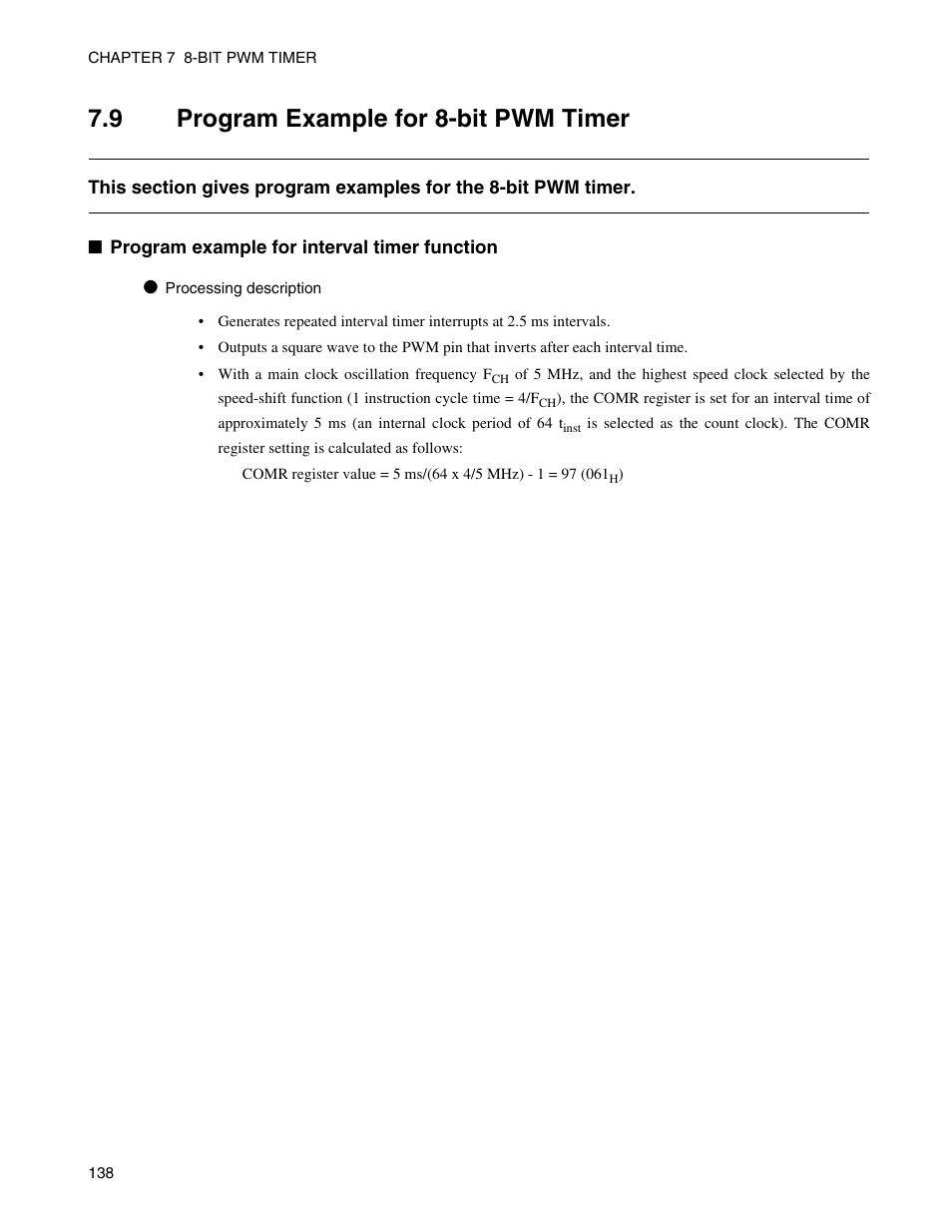 9 program example for 8-bit pwm timer, Program example for 8-bit pwm timer | FUJITSU Semiconductor Controller MB89950/950A User Manual | Page 152 / 318