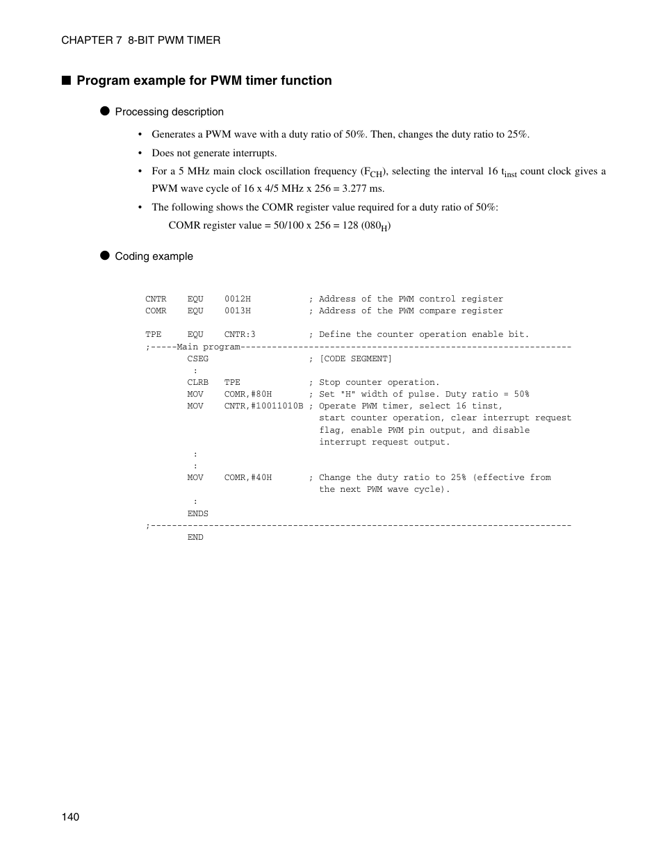 Program example for pwm timer function | FUJITSU Semiconductor Controller MB89950/950A User Manual | Page 154 / 318