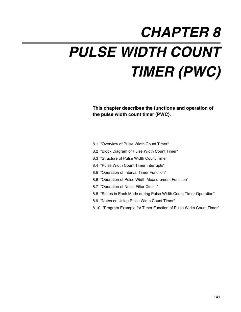 Chapter 8 pulse width count timer (pwc), Chapter 8, Pulse width count timer (pwc) | FUJITSU Semiconductor Controller MB89950/950A User Manual | Page 155 / 318