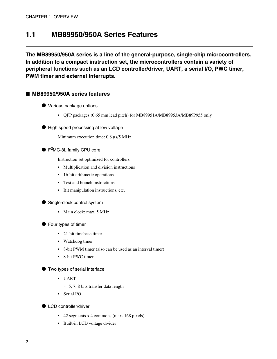 1 mb89950/950a series features, Mb89950/950a series features | FUJITSU Semiconductor Controller MB89950/950A User Manual | Page 16 / 318