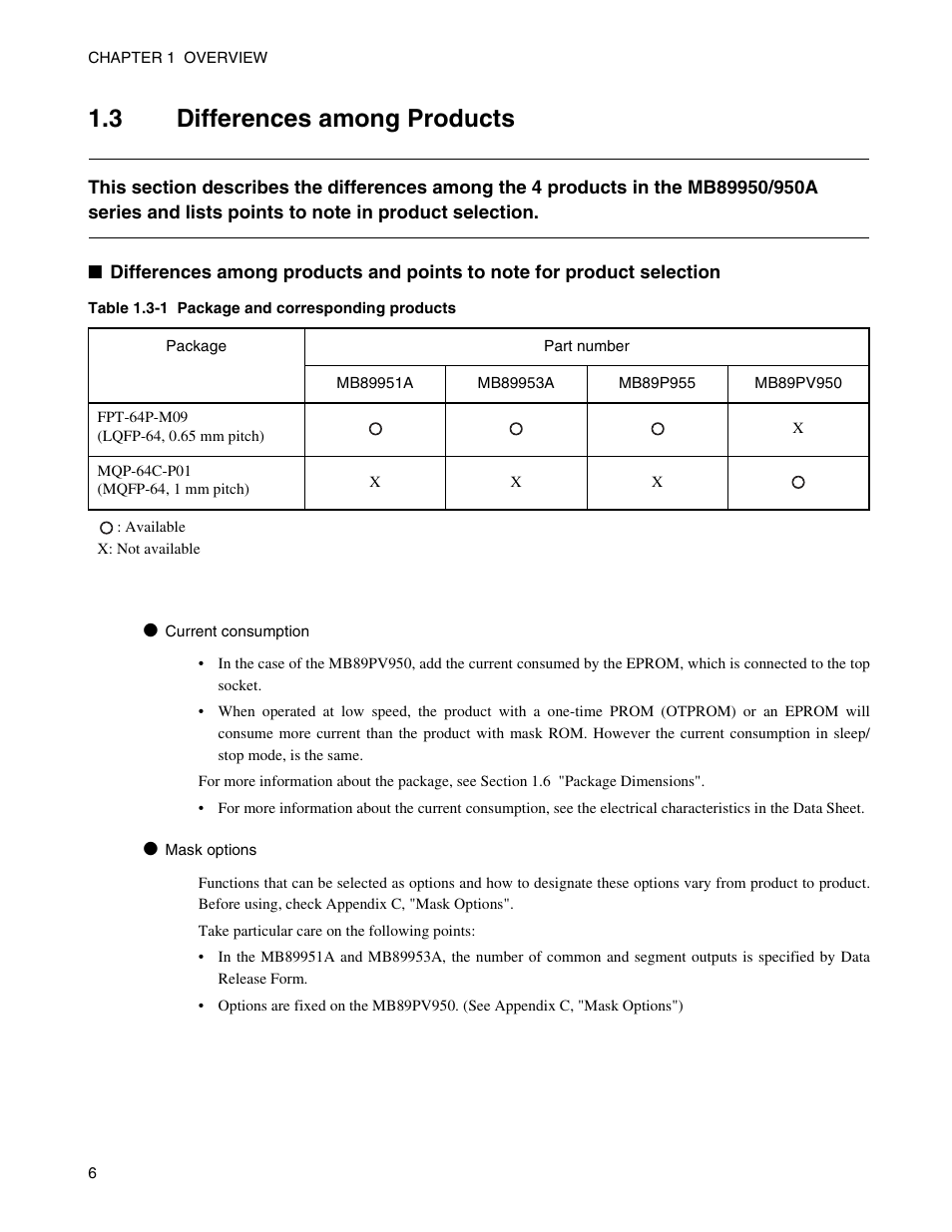 3 differences among products, Differences among products | FUJITSU Semiconductor Controller MB89950/950A User Manual | Page 20 / 318