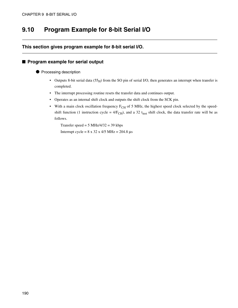 10 program example for 8-bit serial i/o, 10 "p | FUJITSU Semiconductor Controller MB89950/950A User Manual | Page 204 / 318