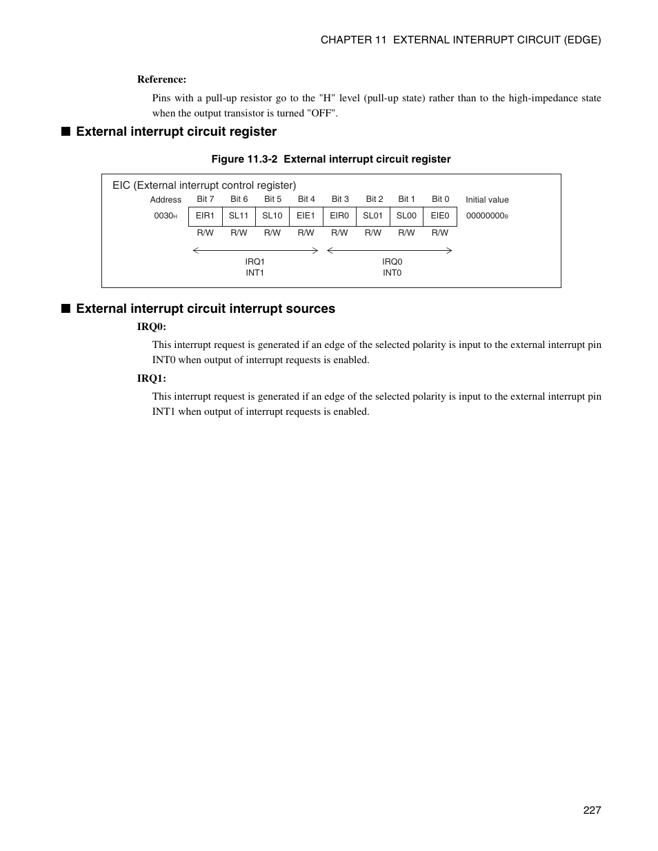 External interrupt circuit register, External interrupt circuit interrupt sources | FUJITSU Semiconductor Controller MB89950/950A User Manual | Page 241 / 318