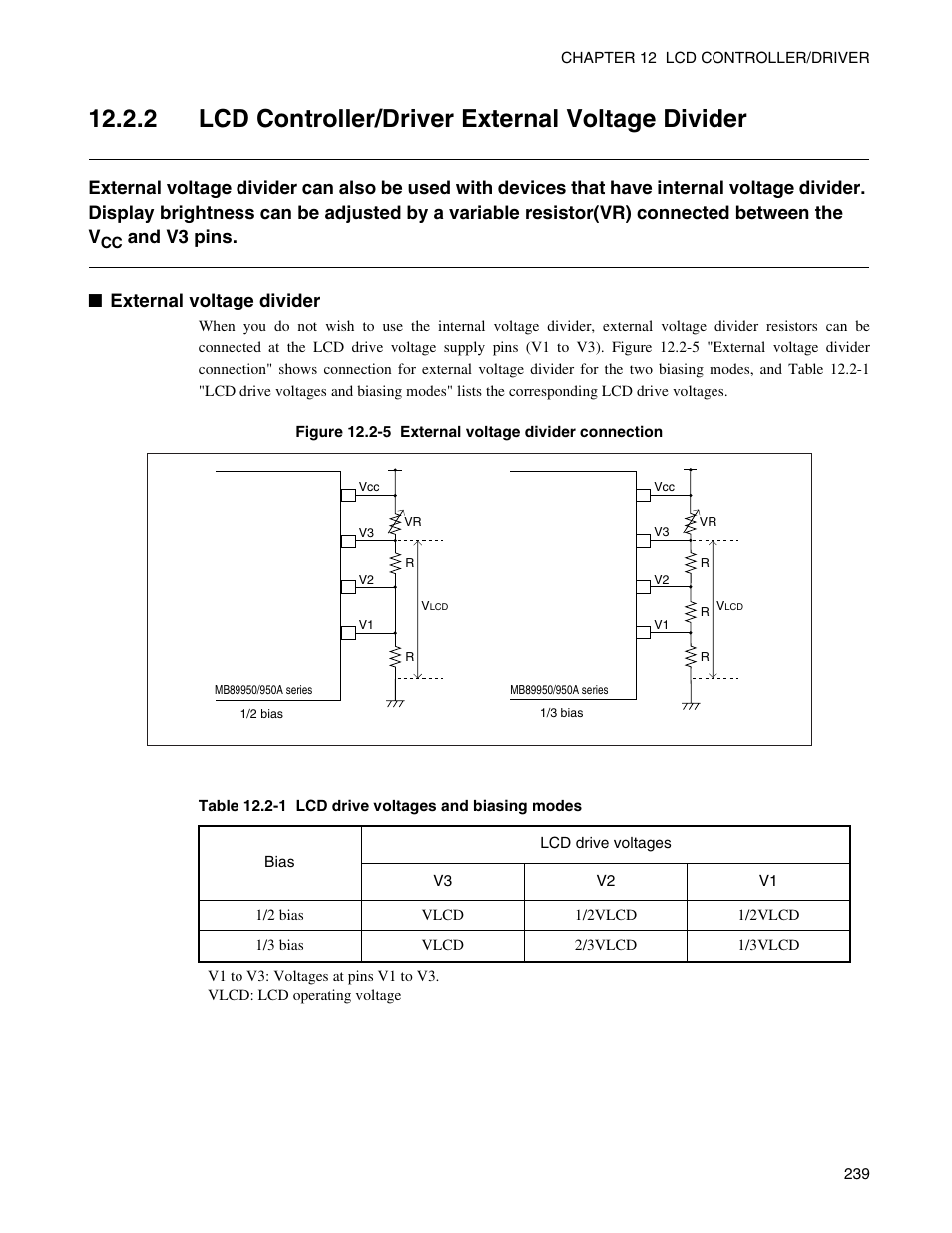 2 lcd controller/driver external voltage divider, And v3 pins. ■ external voltage divider | FUJITSU Semiconductor Controller MB89950/950A User Manual | Page 253 / 318