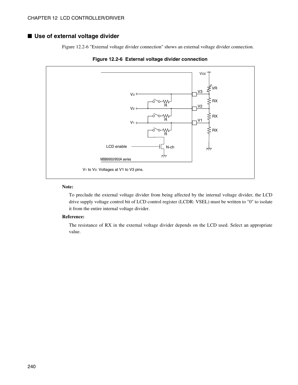 Use of external voltage divider | FUJITSU Semiconductor Controller MB89950/950A User Manual | Page 254 / 318