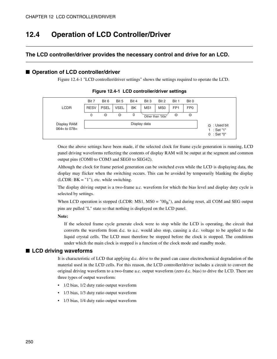 4 operation of lcd controller/driver, 4 "o, Lcd driving waveforms | FUJITSU Semiconductor Controller MB89950/950A User Manual | Page 264 / 318