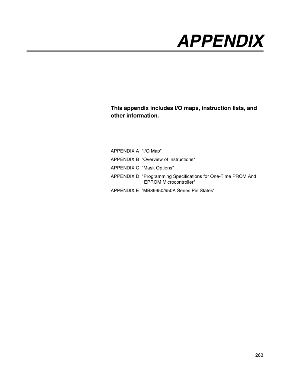 Appendix | FUJITSU Semiconductor Controller MB89950/950A User Manual | Page 277 / 318