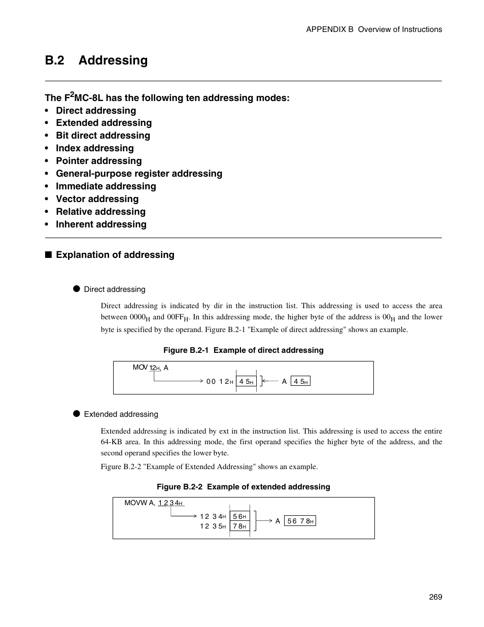 B.2 addressing, Addressing, B.2 "a | The f | FUJITSU Semiconductor Controller MB89950/950A User Manual | Page 283 / 318