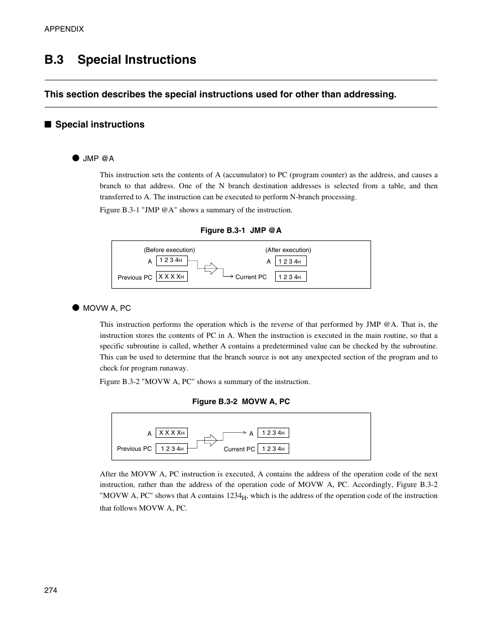 B.3 special instructions, Special instructions, B.3 "s | FUJITSU Semiconductor Controller MB89950/950A User Manual | Page 288 / 318
