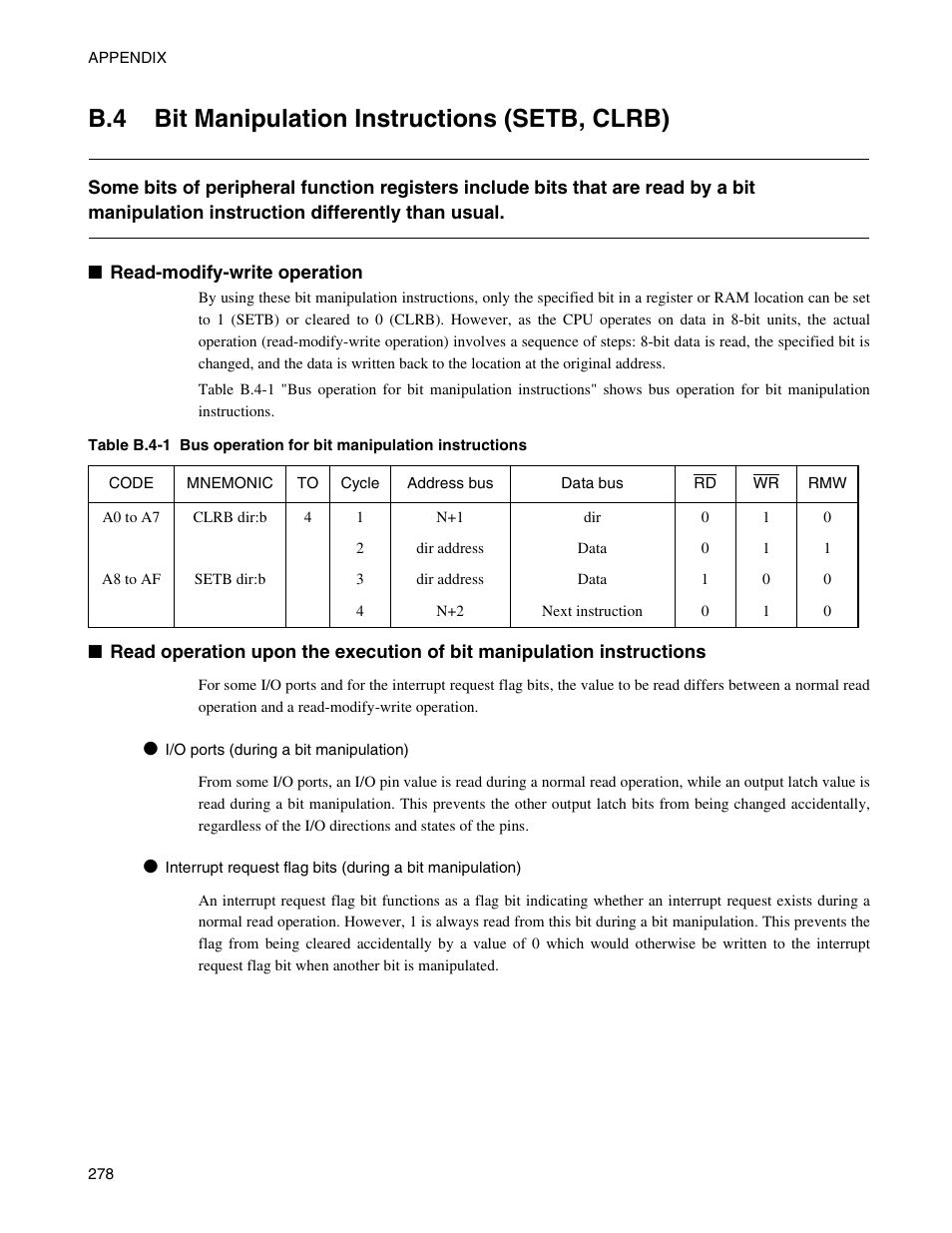 B.4 bit manipulation instructions (setb, clrb), Bit manipulation instructions (setb, clrb) | FUJITSU Semiconductor Controller MB89950/950A User Manual | Page 292 / 318