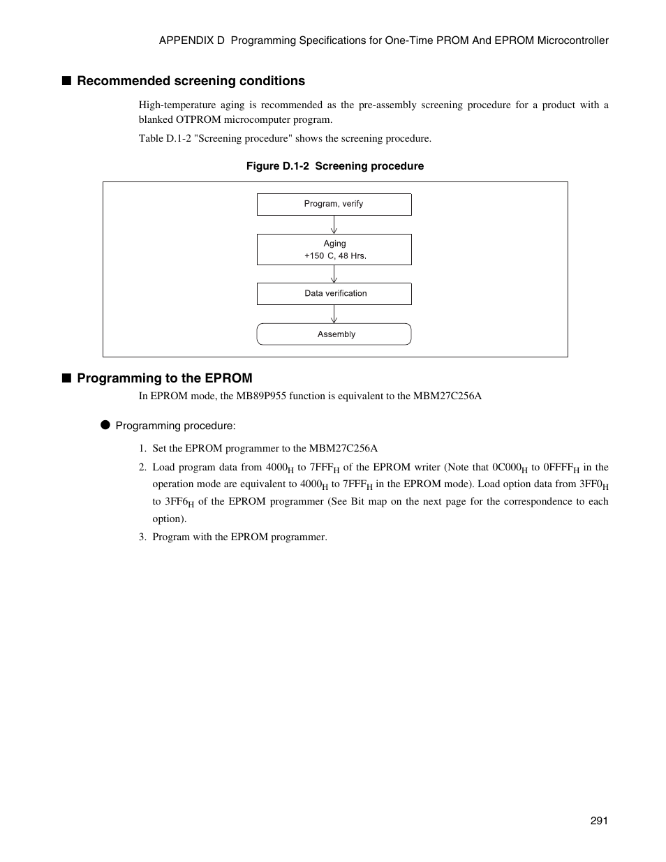 Recommended screening conditions, Programming to the eprom | FUJITSU Semiconductor Controller MB89950/950A User Manual | Page 305 / 318