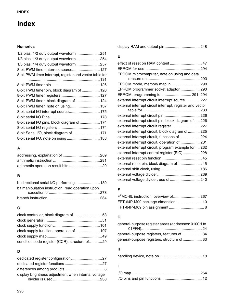 Numerics, Index | FUJITSU Semiconductor Controller MB89950/950A User Manual | Page 312 / 318