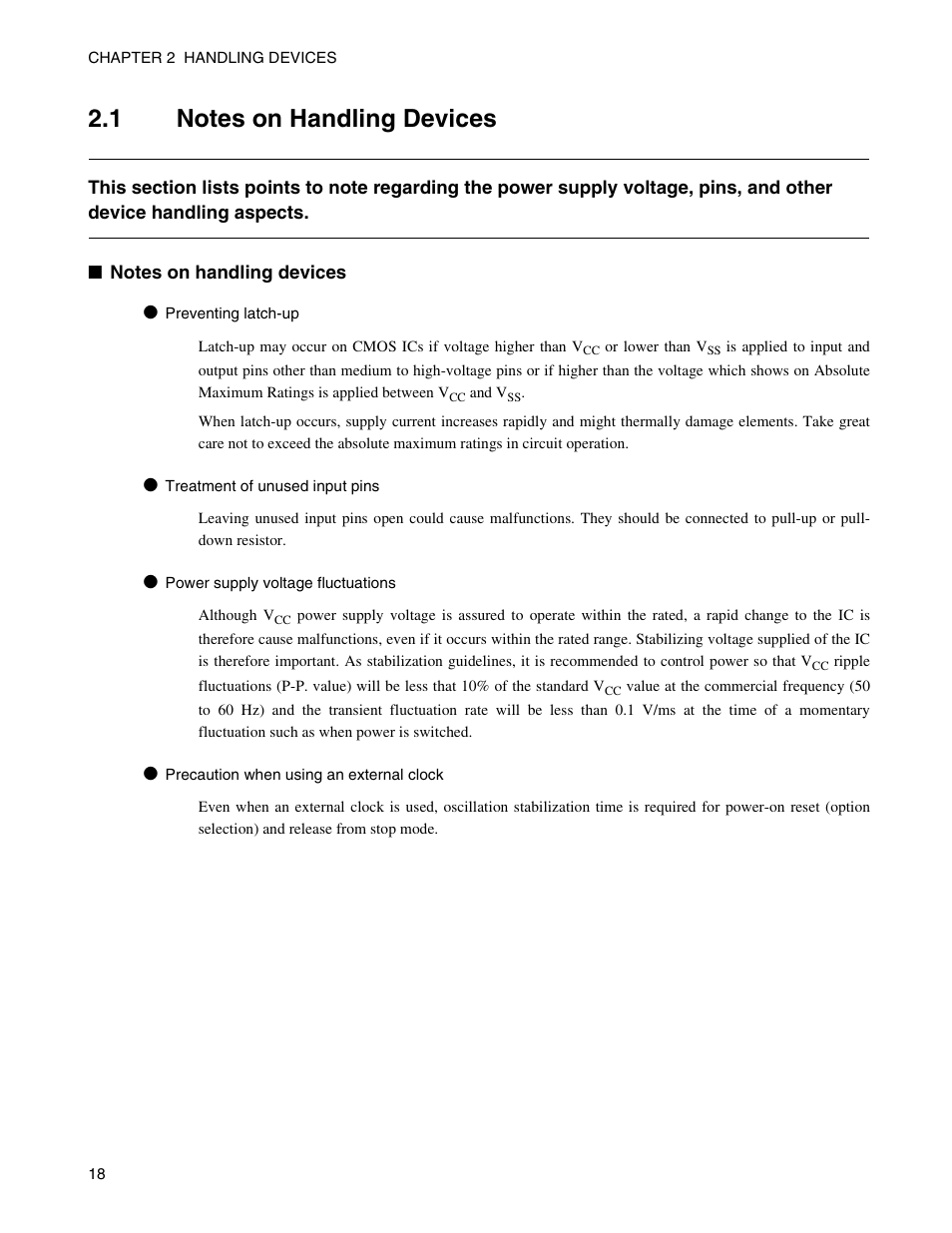 1 notes on handling devices, Notes on handling devices | FUJITSU Semiconductor Controller MB89950/950A User Manual | Page 32 / 318