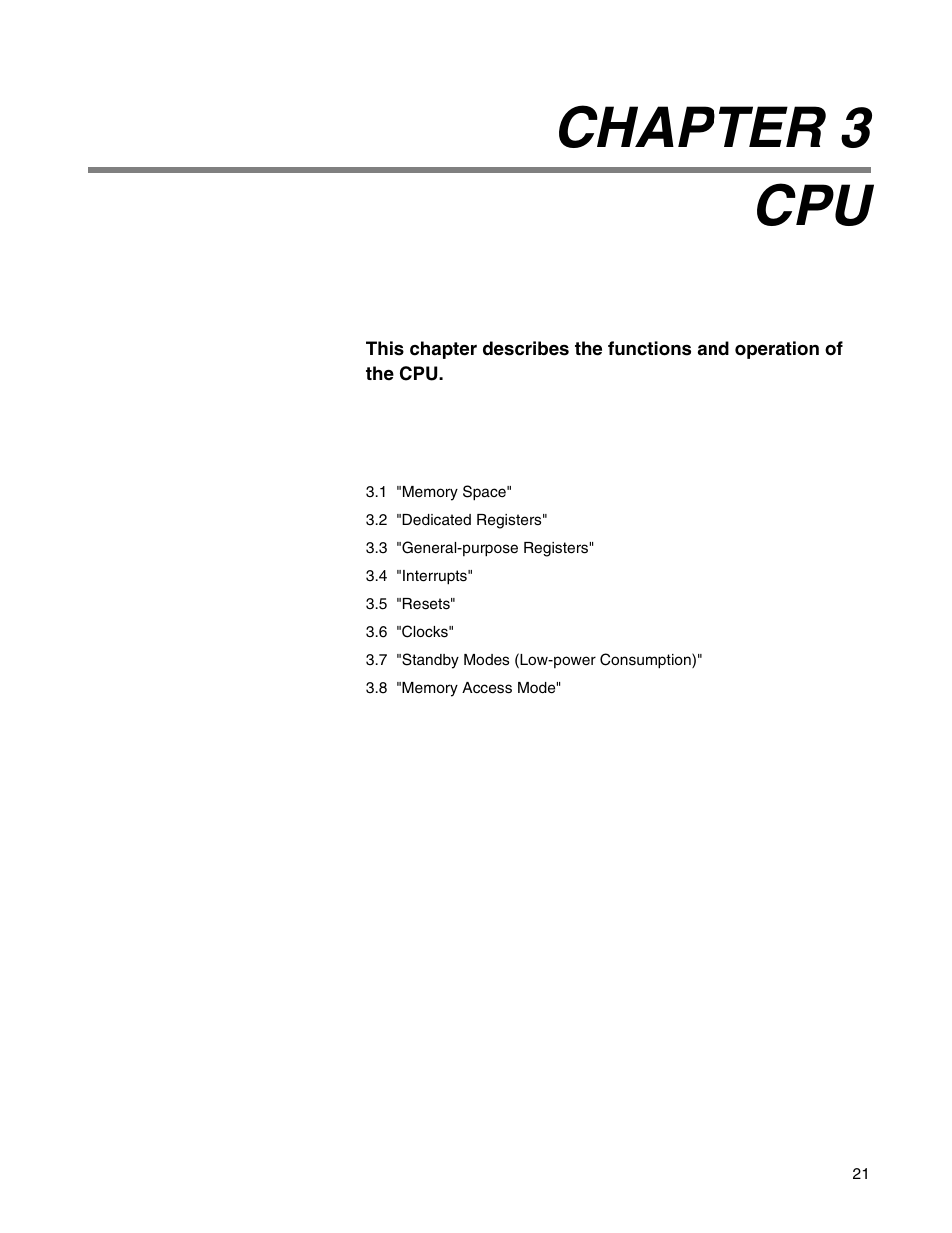Chapter 3 cpu, Chapter 3 | FUJITSU Semiconductor Controller MB89950/950A User Manual | Page 35 / 318