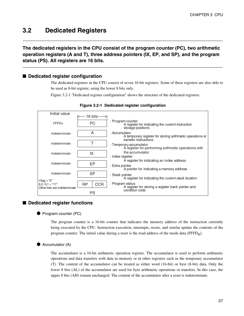 2 dedicated registers, Dedicated registers | FUJITSU Semiconductor Controller MB89950/950A User Manual | Page 41 / 318