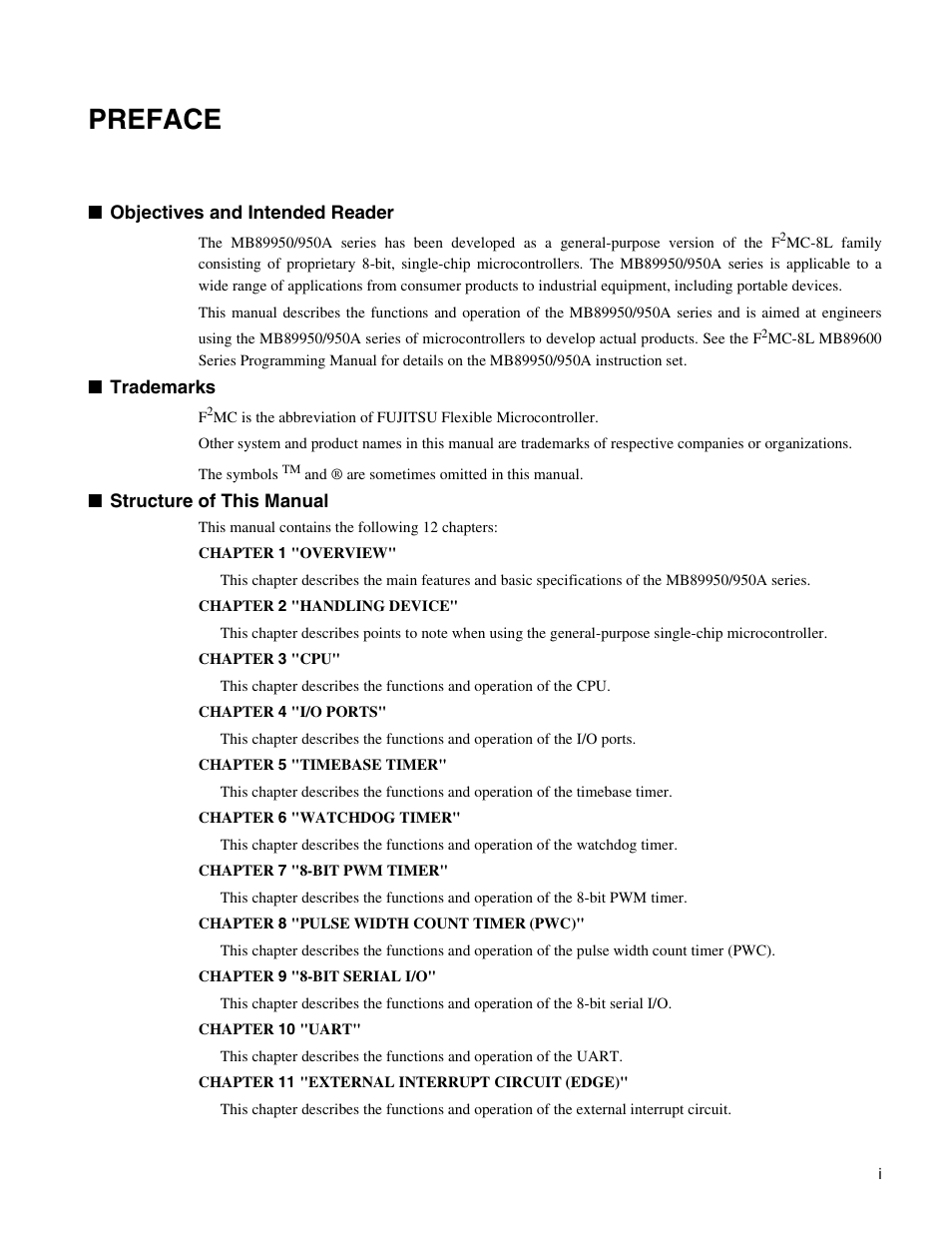 Preace, Preface | FUJITSU Semiconductor Controller MB89950/950A User Manual | Page 5 / 318