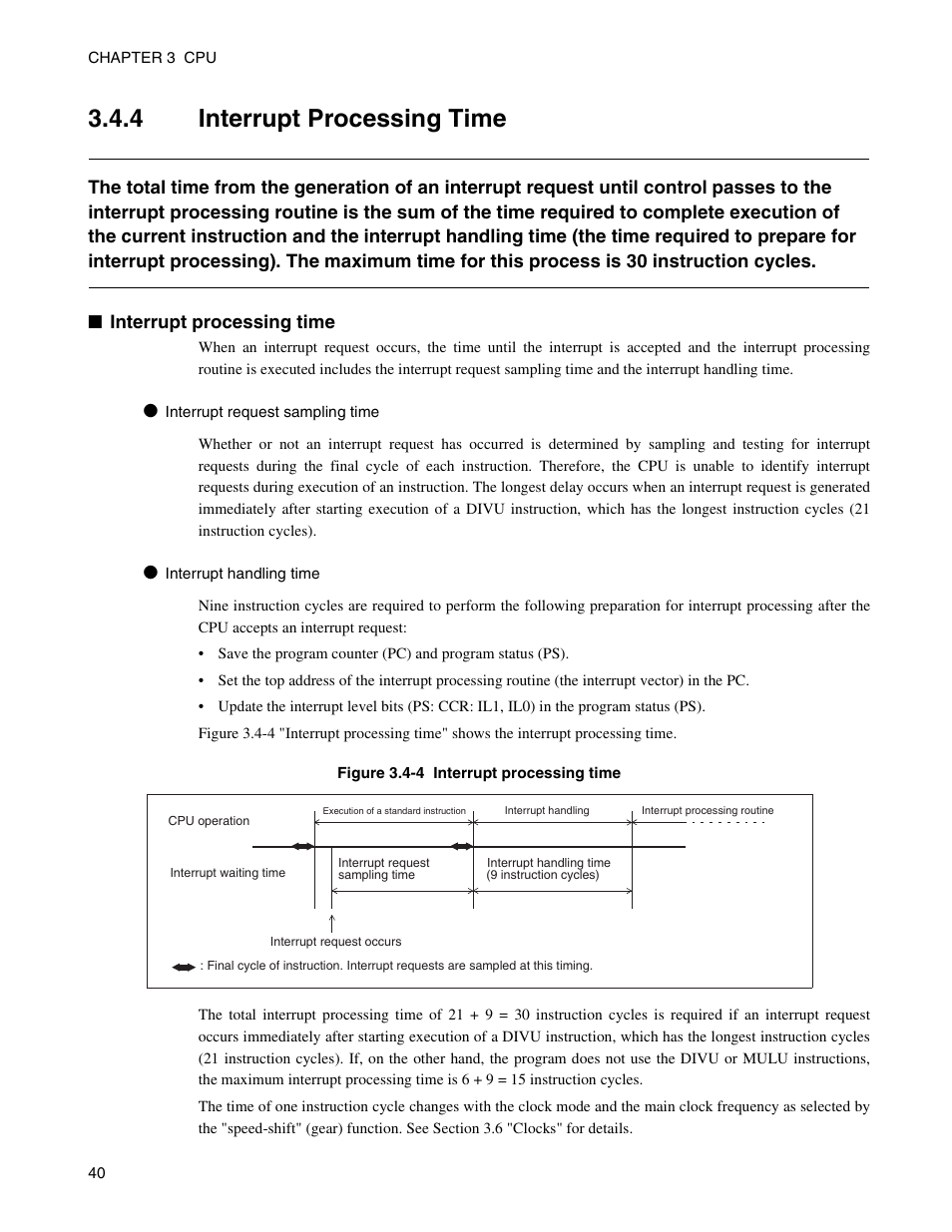 4 interrupt processing time, Interrupt processing time | FUJITSU Semiconductor Controller MB89950/950A User Manual | Page 54 / 318