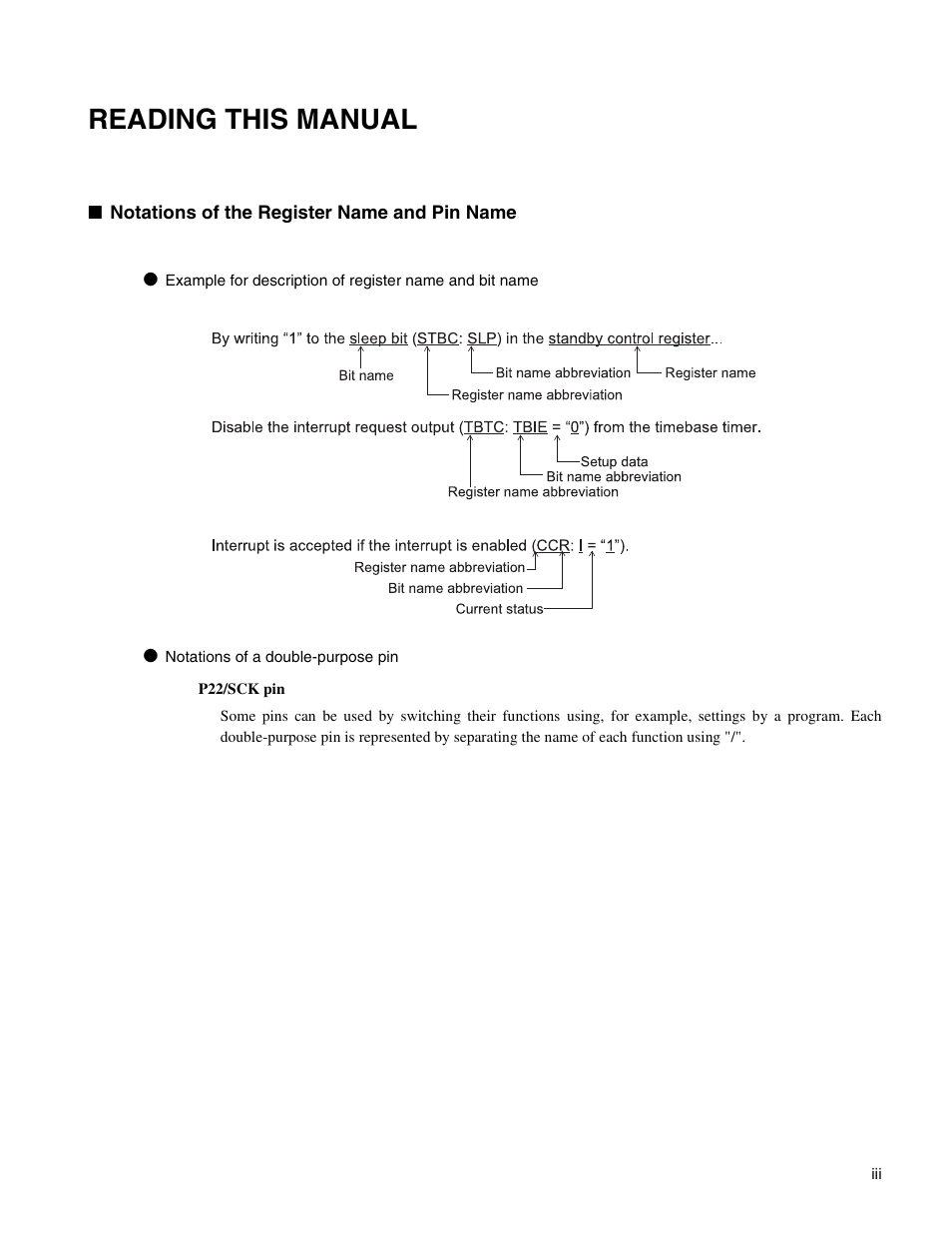 Reading this manual | FUJITSU Semiconductor Controller MB89950/950A User Manual | Page 7 / 318