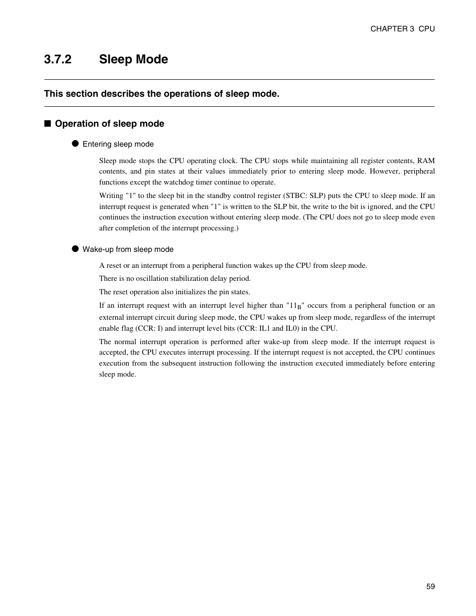 2 sleep mode, Sleep mode | FUJITSU Semiconductor Controller MB89950/950A User Manual | Page 73 / 318