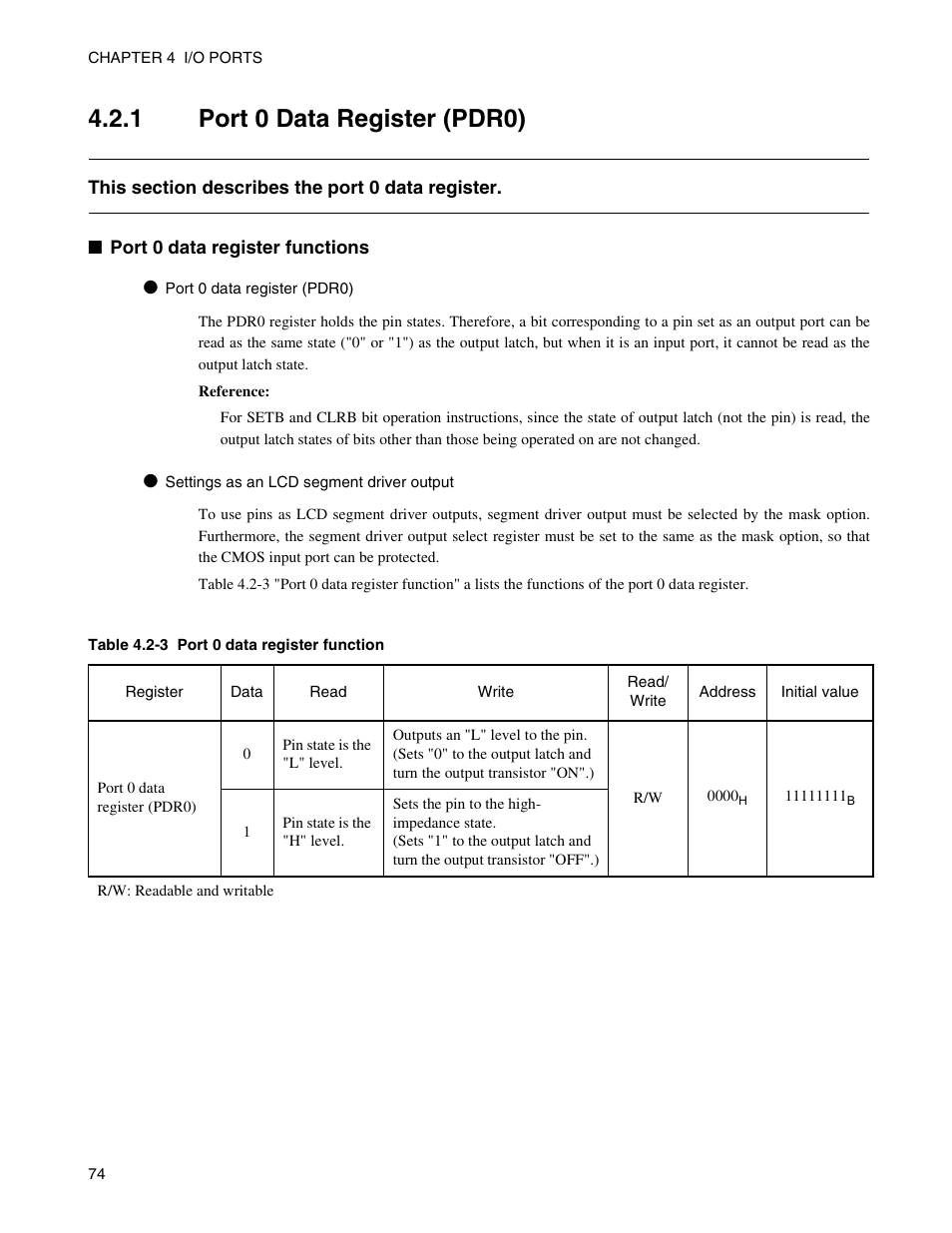 1 port 0 data register (pdr0), Port 0 data register (pdr0) | FUJITSU Semiconductor Controller MB89950/950A User Manual | Page 88 / 318