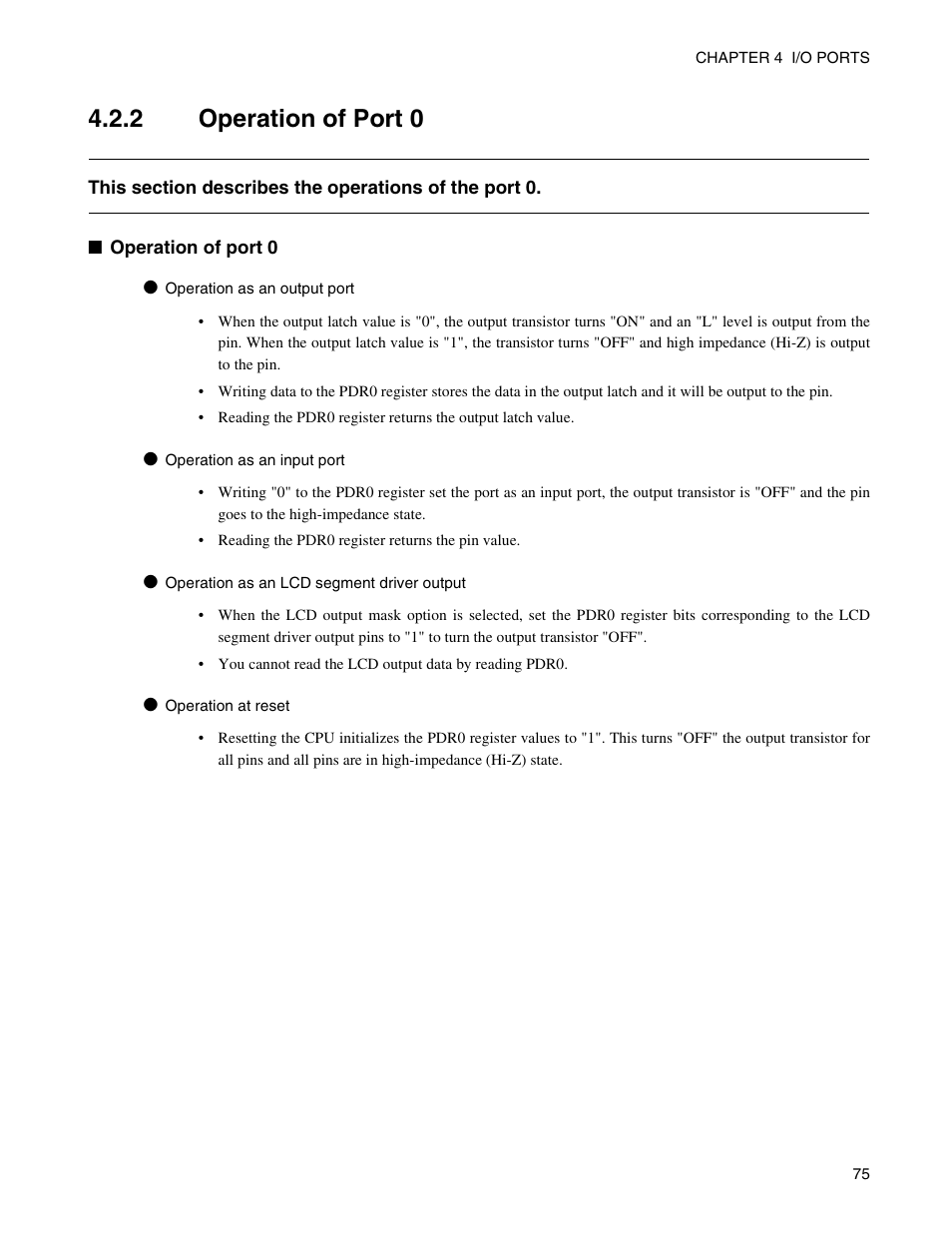 2 operation of port 0, Operation of port 0 | FUJITSU Semiconductor Controller MB89950/950A User Manual | Page 89 / 318