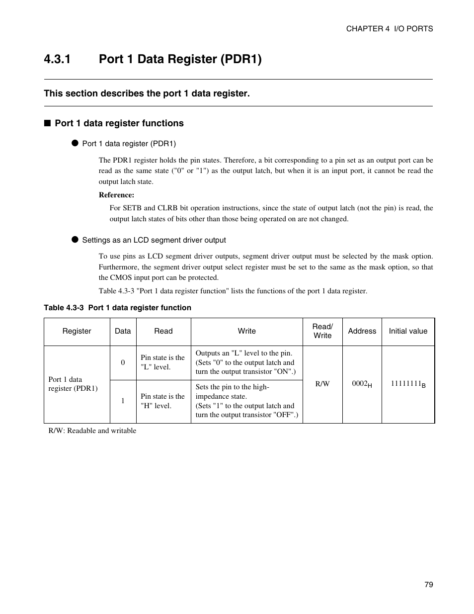 1 port 1 data register (pdr1), Port 1 data register (pdr1) | FUJITSU Semiconductor Controller MB89950/950A User Manual | Page 93 / 318