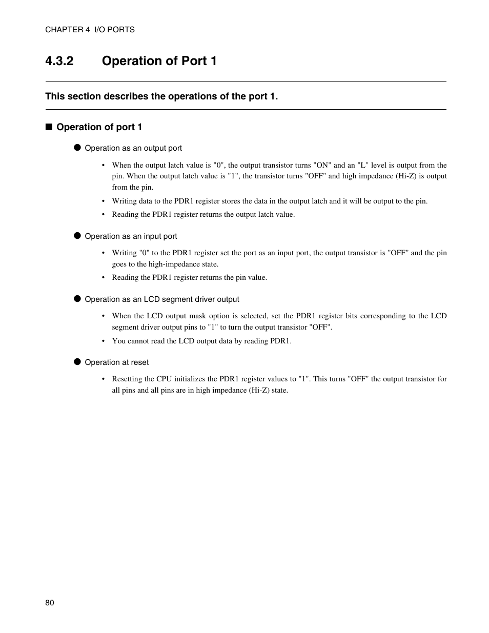 2 operation of port 1, Operation of port 1 | FUJITSU Semiconductor Controller MB89950/950A User Manual | Page 94 / 318