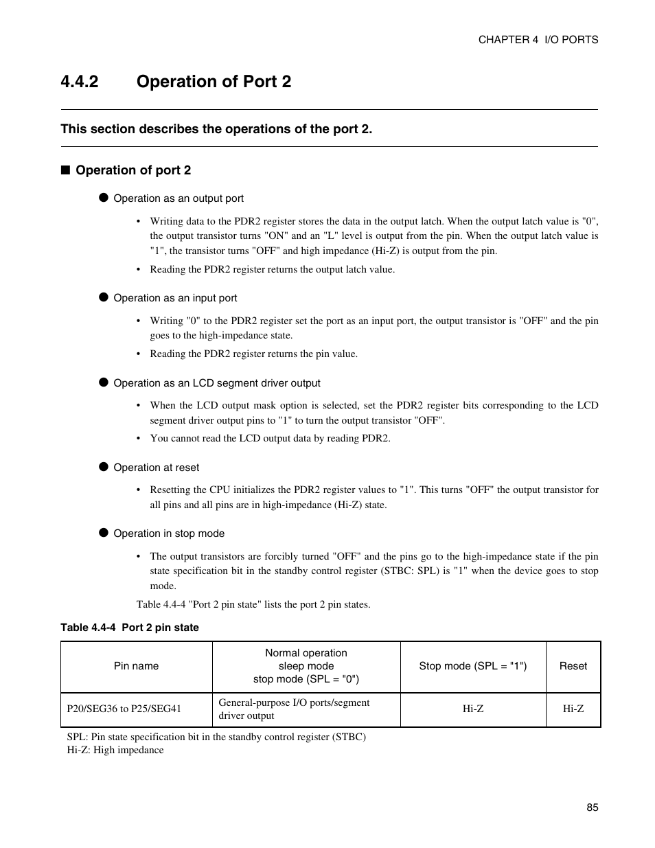 2 operation of port 2, Operation of port 2 | FUJITSU Semiconductor Controller MB89950/950A User Manual | Page 99 / 318