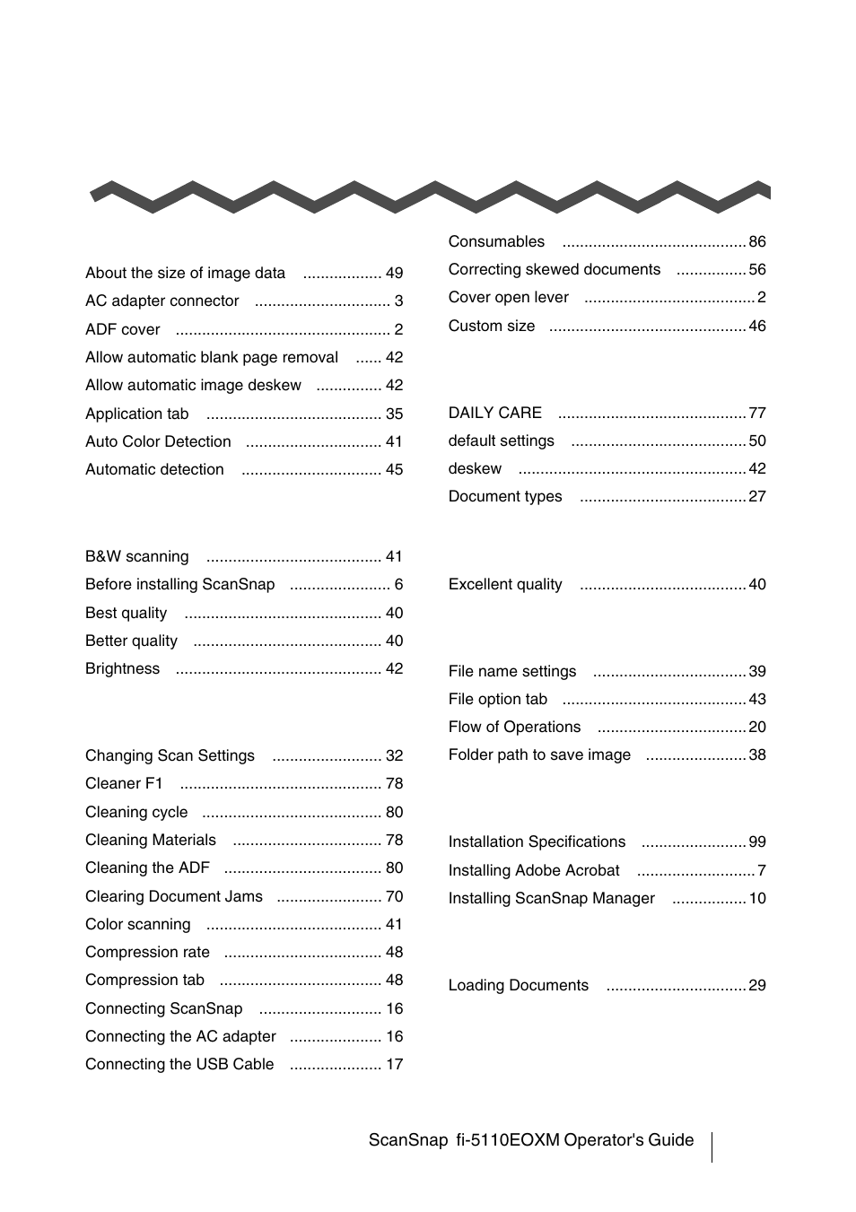 Index | FUJITSU fi-5110EOXM User Manual | Page 117 / 121