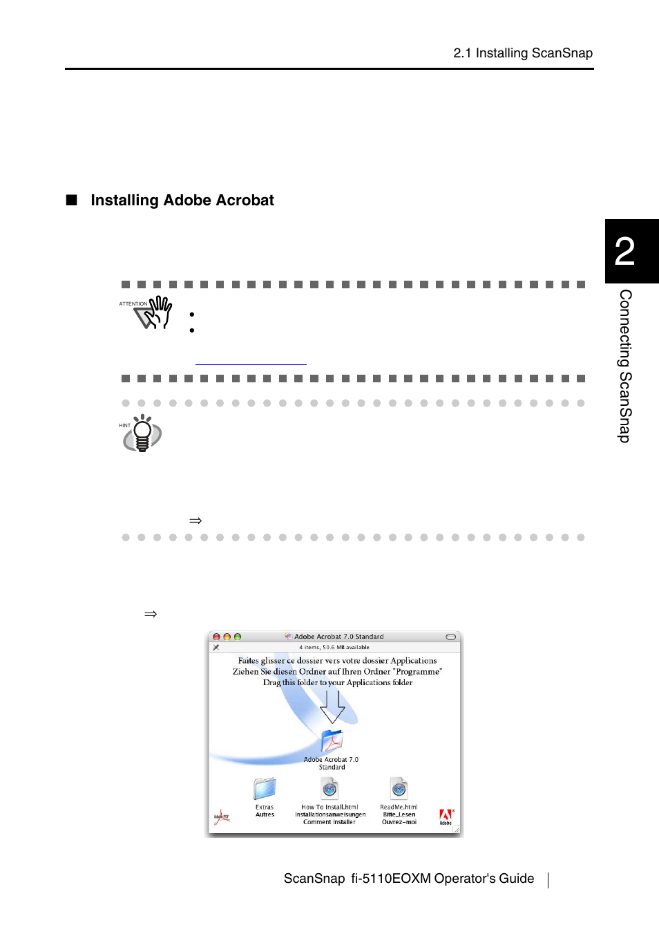 Installing adobe acrobat, 7connecting scansnap | FUJITSU fi-5110EOXM User Manual | Page 23 / 121