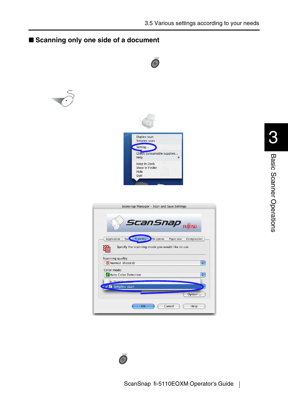 Scanning only one side of a document, 51 basic scanner oper ations | FUJITSU fi-5110EOXM User Manual | Page 67 / 121