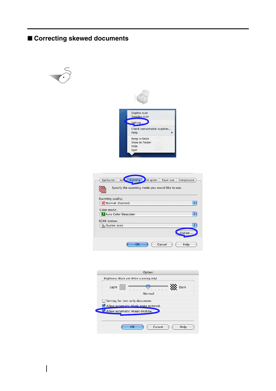 Correcting skewed documents, 56 ■ correcting skewed documents | FUJITSU fi-5110EOXM User Manual | Page 72 / 121