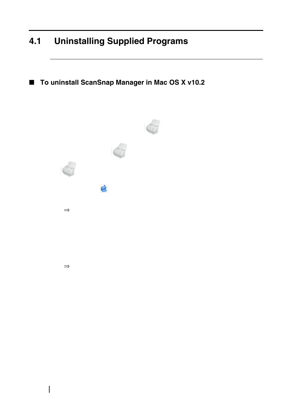 1 uninstalling supplied programs, To uninstall scansnap manager in mac os x v10.2 | FUJITSU fi-5110EOXM User Manual | Page 82 / 121