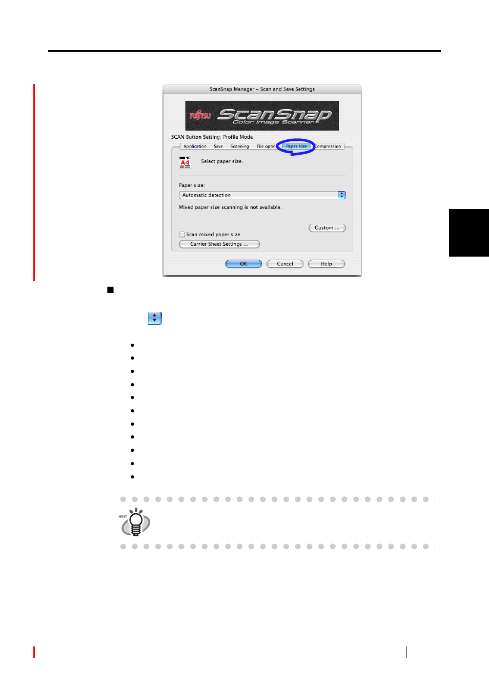 Paper size] tab | FUJITSU ScanSnap Color Image Scanner S510M User Manual | Page 67 / 171