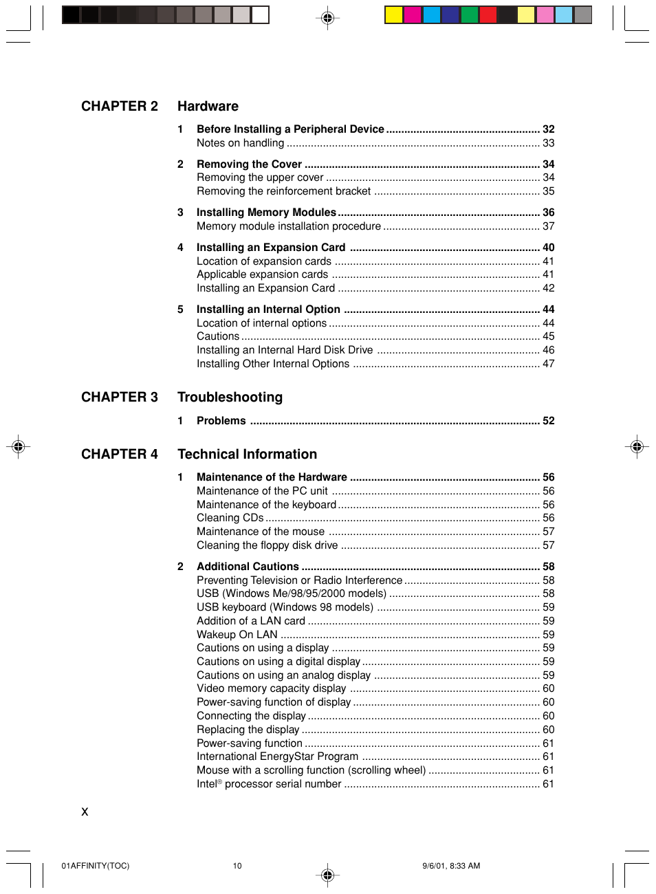 Chapter 2 hardware, Chapter 3 troubleshooting, Chapter 4 technical information | FUJITSU 500 User Manual | Page 10 / 80