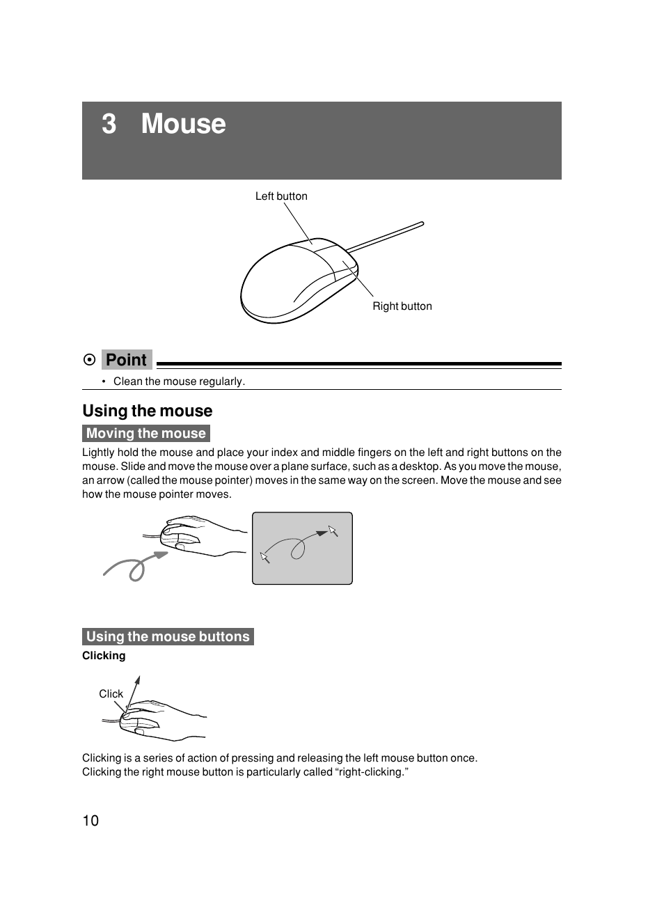 3 mouse, Point, Using the mouse | FUJITSU 500 User Manual | Page 21 / 80