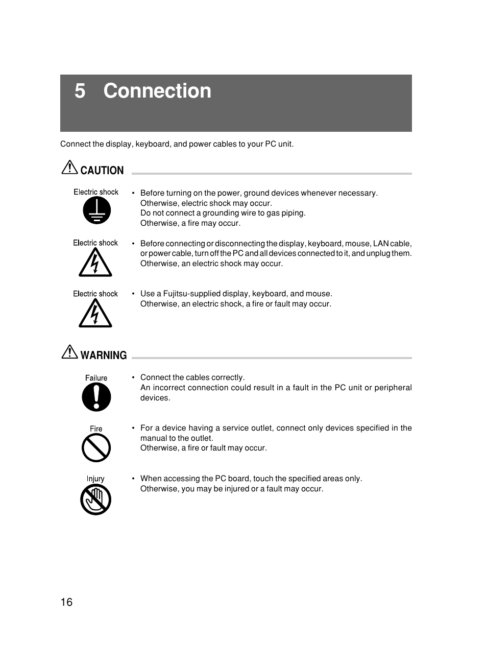5 connection, Caution, Warning | FUJITSU 500 User Manual | Page 27 / 80