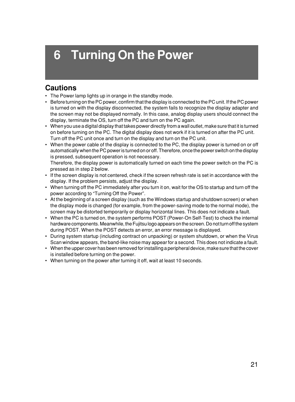 6 turning on the power, Cautions | FUJITSU 500 User Manual | Page 32 / 80