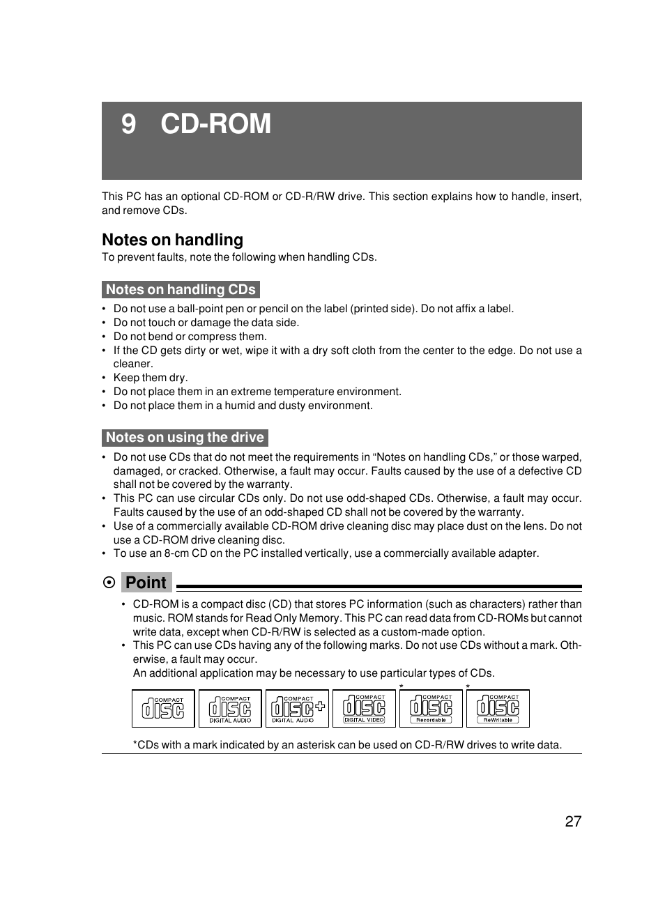 9 cd-rom, Point | FUJITSU 500 User Manual | Page 38 / 80