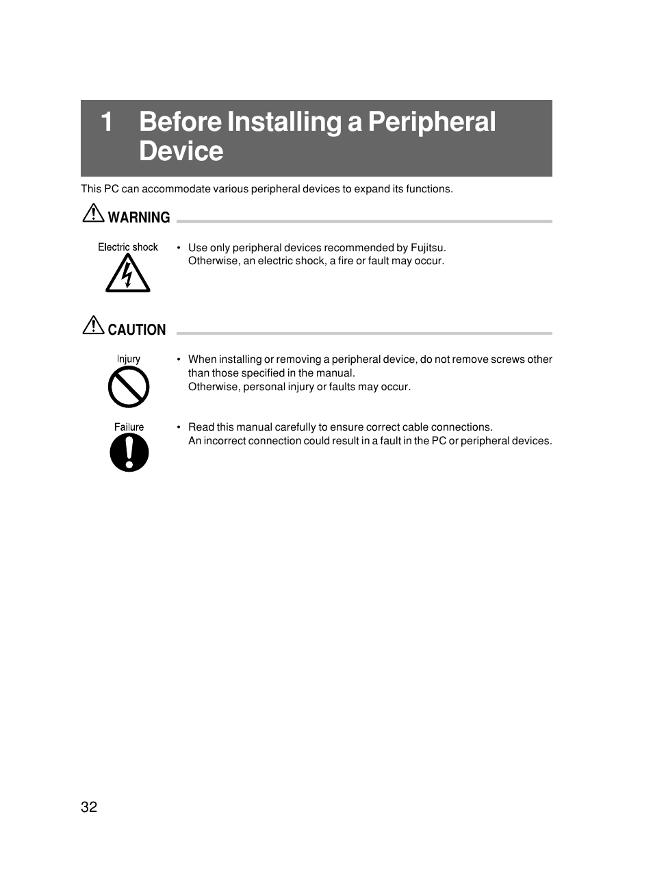 1 before installing a peripheral device | FUJITSU 500 User Manual | Page 43 / 80