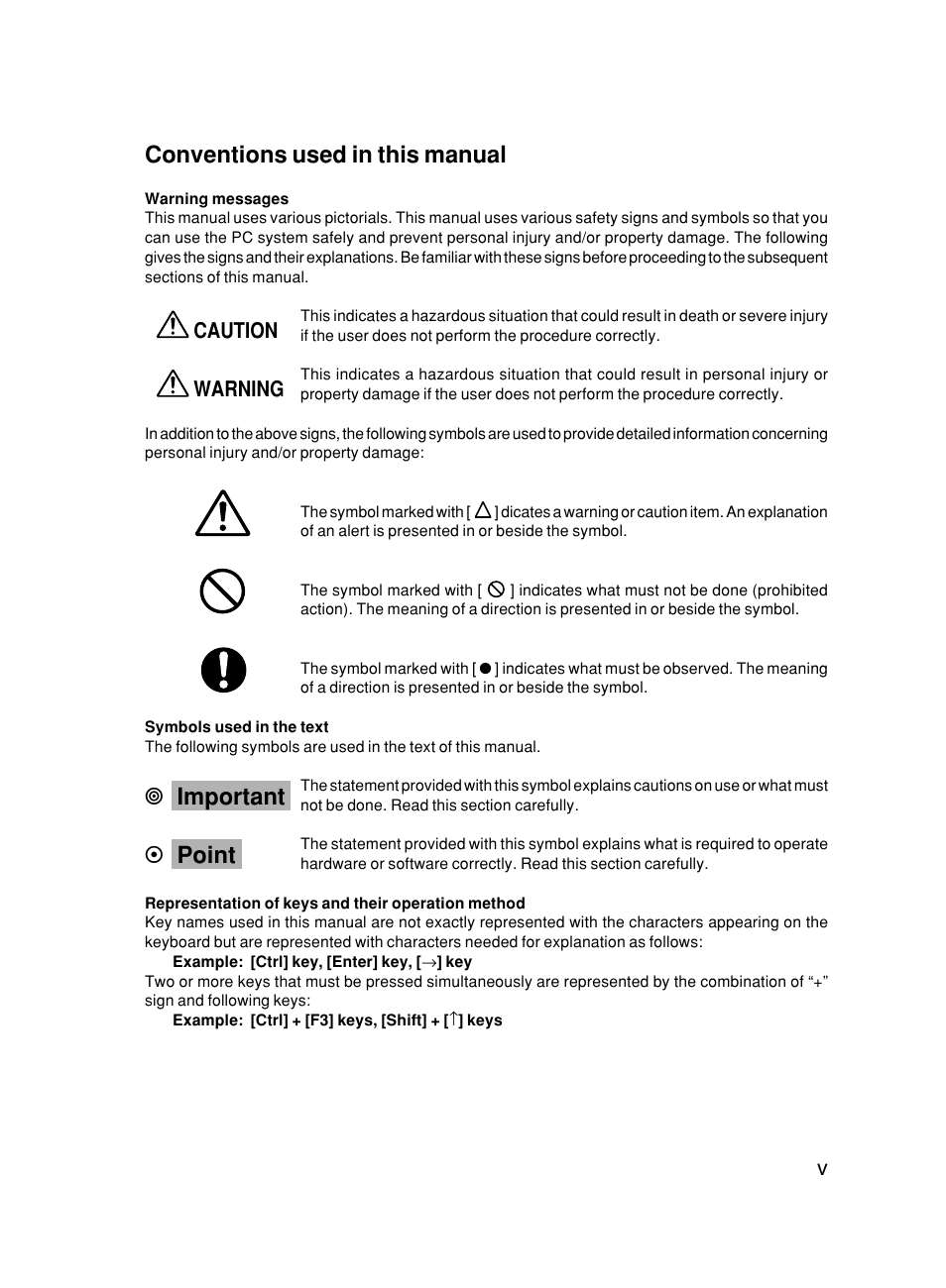 Conventions used in this manual, Point important, Warning caution | FUJITSU 500 User Manual | Page 5 / 80