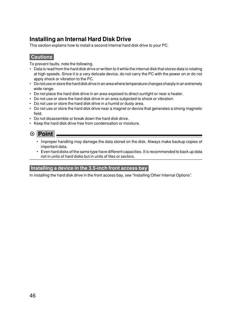 Installing an internal hard disk drive, Point | FUJITSU 500 User Manual | Page 57 / 80