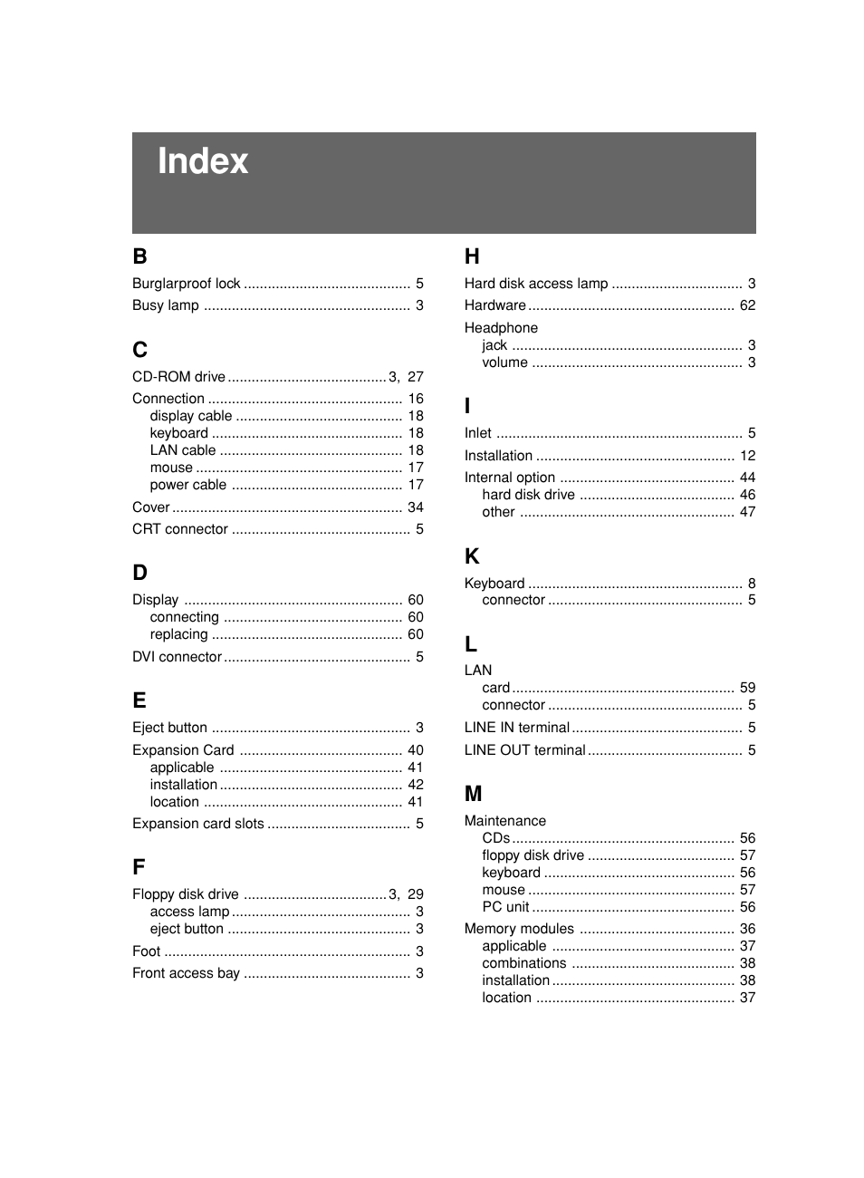 Index | FUJITSU 500 User Manual | Page 79 / 80