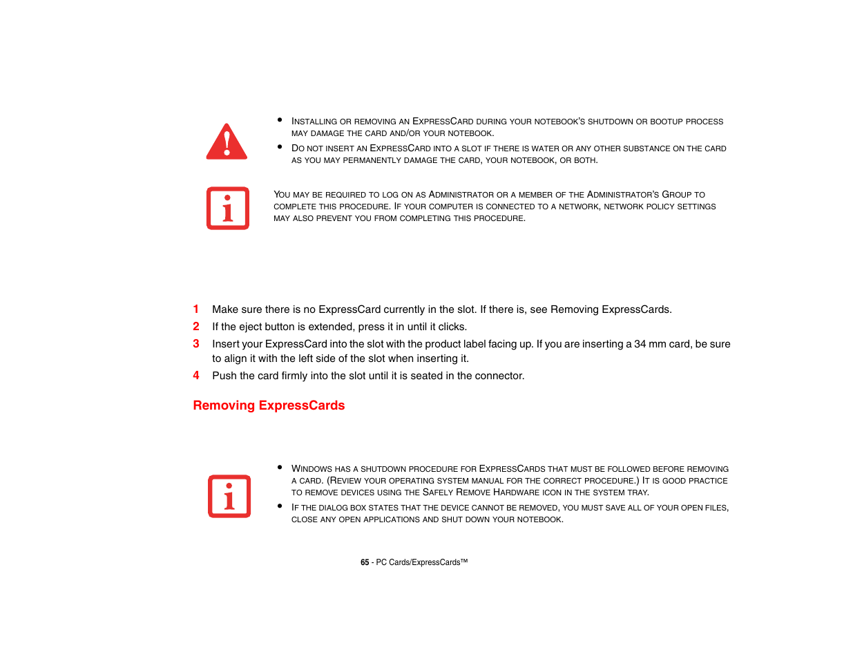 Removing expresscards | FUJITSU LifeBook A3210 User Manual | Page 70 / 183
