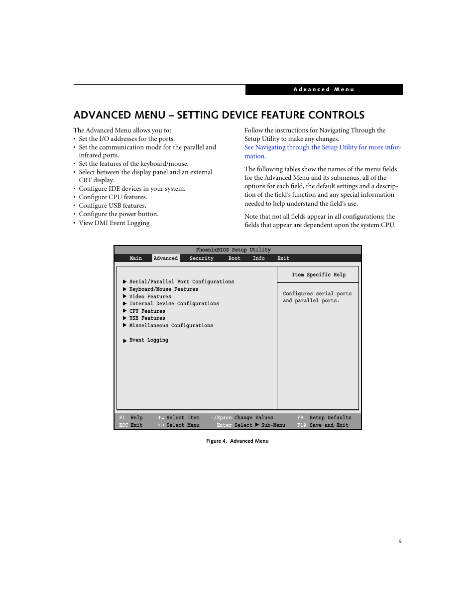 Advanced menu – setting device feature controls | FUJITSU C1320D User Manual | Page 9 / 30