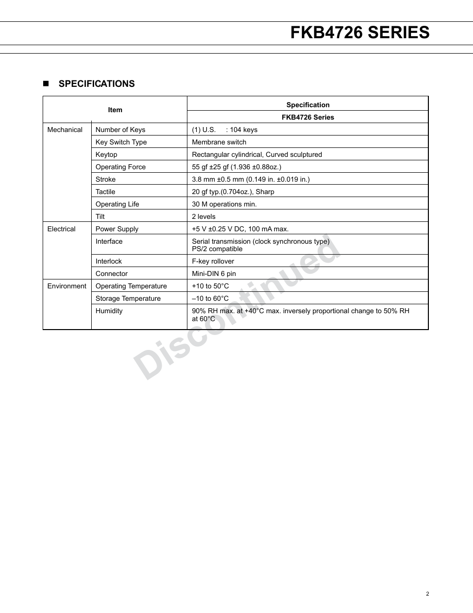Discontinued, Fkb4726 series | FUJITSU FKB4726 SERIES User Manual | Page 2 / 5